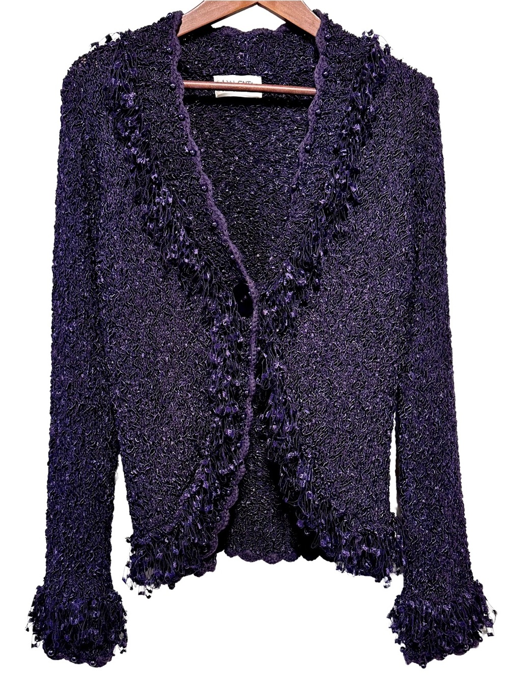 VALENTI Purple Textured Fringe Beaded Cardigan Gothic Boho Artsy Y2K